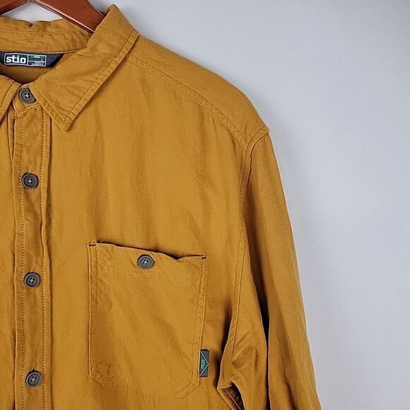 Stio Miter Shirt Mens Large Ochre Gold Lightweight Flannel Long Sleeve Button - Picture 6 of 13